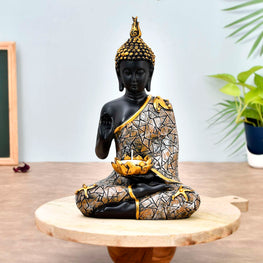 Blessing Black Buddha Diya Statue