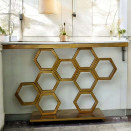 Elegant White & Gold Marble Console Table for Living Room