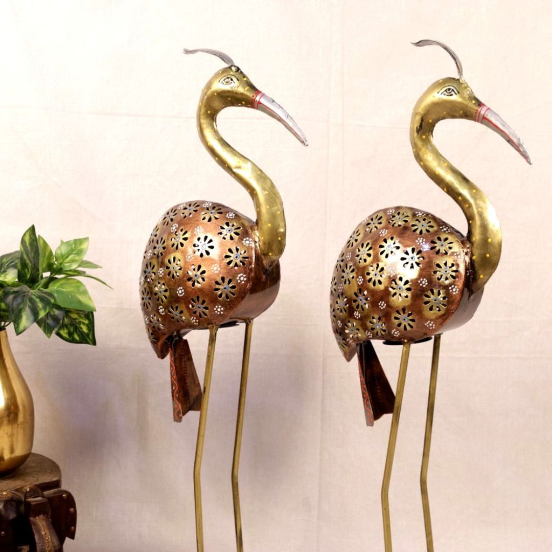 Iron Painted Crane Tea Light (SET OF 2 ) F.CUTT for Home