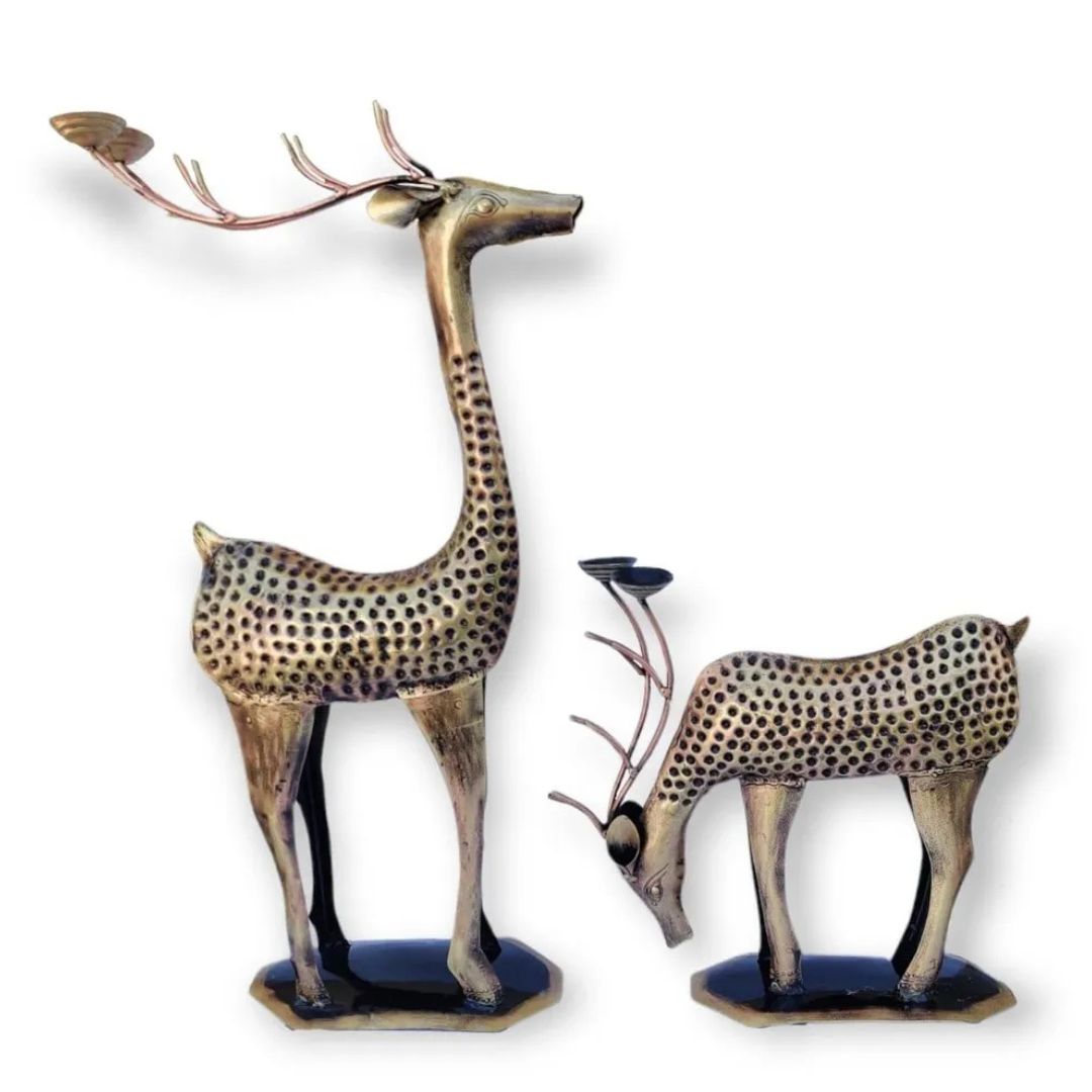 Iron Painted Deer W Candle Stand SET OF 2 for Table Decor