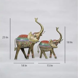 Iron Painted Elephant Large Set of 2 for Living Room, Bedroom