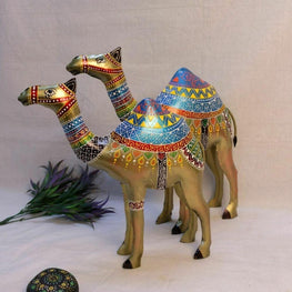 Iron Painted Large Camel Figurine Set of 2 for Gift