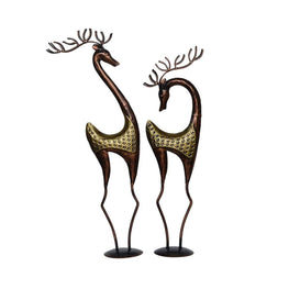 Iron Painted Long Deer Set of 2 Big Sculpture, Figurine