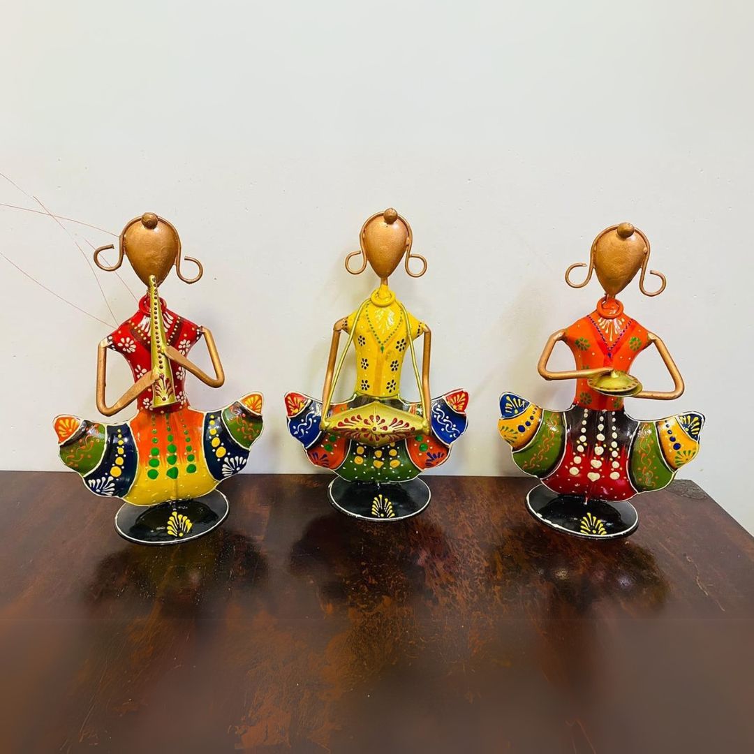Iron Painted Sitting Doll Set of 3 Mini  Gift & Home Decor