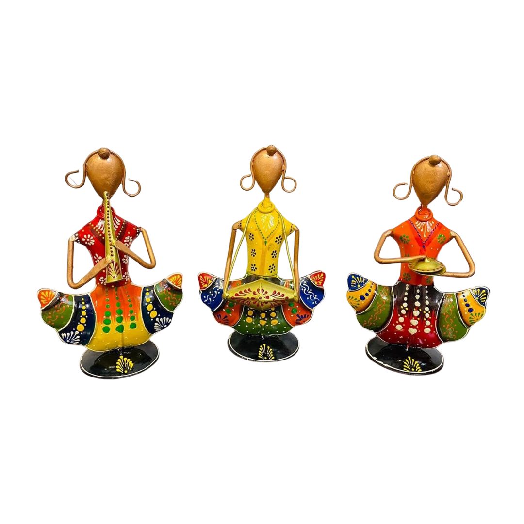 Iron Painted Sitting Doll Set of 3 Mini  Gift & Home Decor