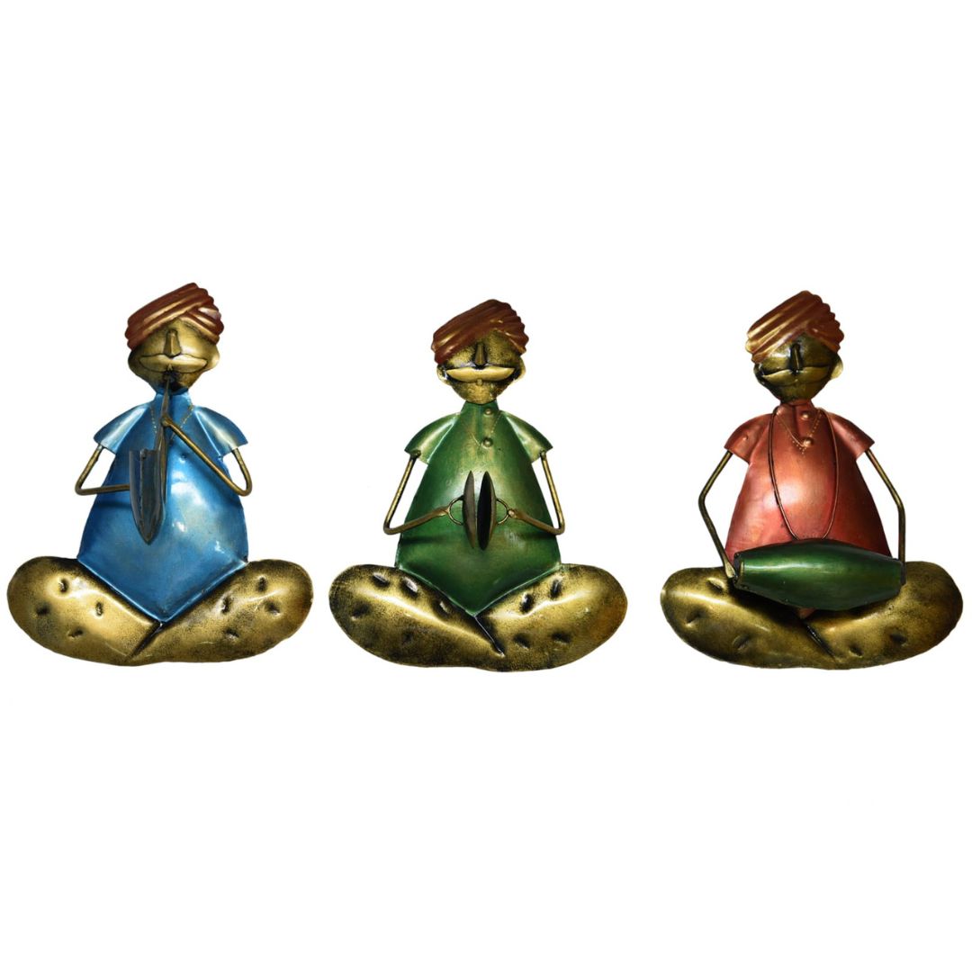 Iron Painted Wall Musical Man Set of 3 for Home Decor