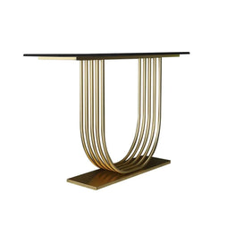 Metal Console Sofa Table with Wood Top for Hallway & Living