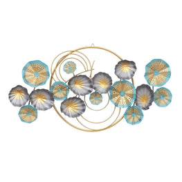 Metallic Flower Wall Art in Gold, Silver, and Turquoise Circles