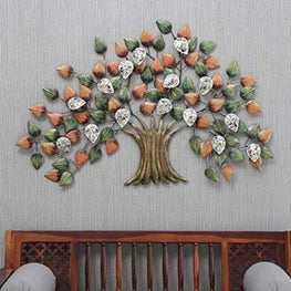 Metallic Tree Wall Art with Colorful Leaves & Crystal Decor