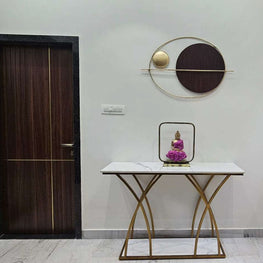 Modern Gold Console Table with Faux Marble Top for Bedroom