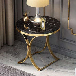 Modern Round Bedside Table  Black Gold for Home & Office