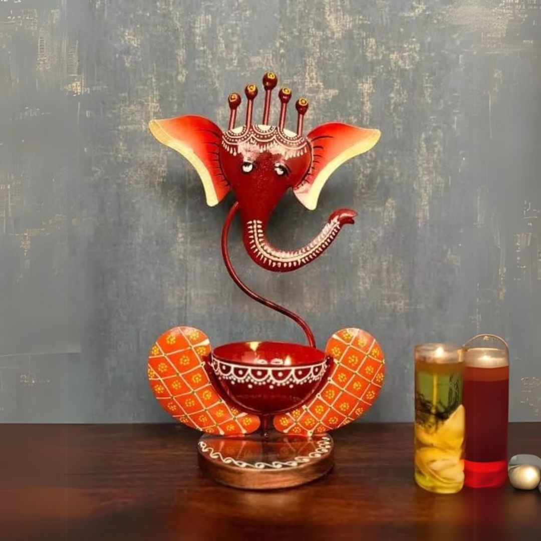 Red Iron Ganesha Decor  Perfect for Gift & Office Use