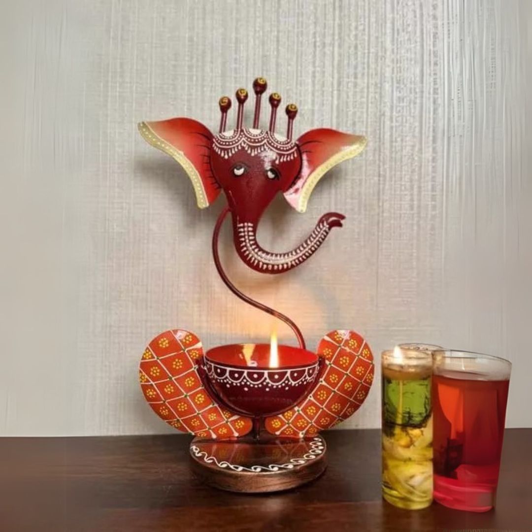 Red Iron Ganesha Decor  Perfect for Gift & Office Use