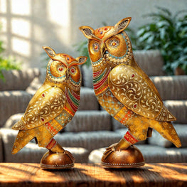 Set of 2 Iron Painted Owl Showpiece for Drawing Room