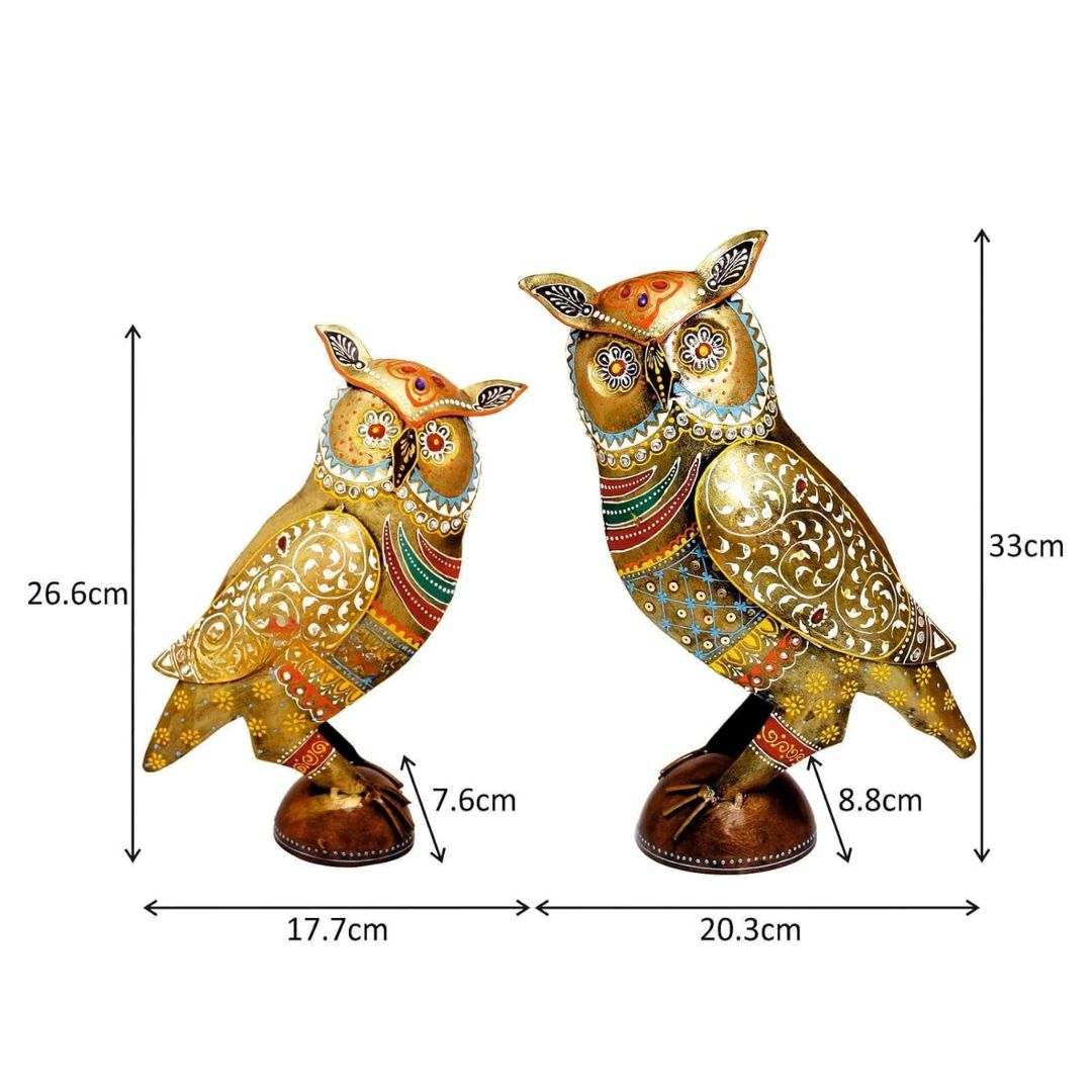 Set of 2 Iron Painted Owl Showpiece for Drawing Room