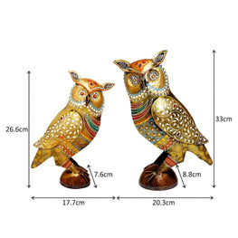 Set of 2 Iron Painted Owl Showpiece for Drawing Room