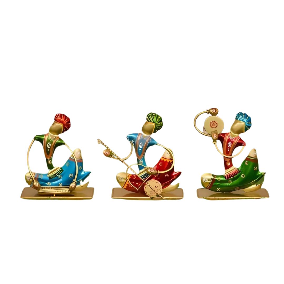 Set of 3 Iron Sitting Musicians with Stand  Gift for Home