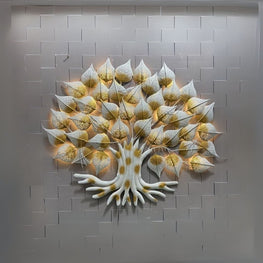 White Antique Peepal Tree Metal Wall Art for Home Decor