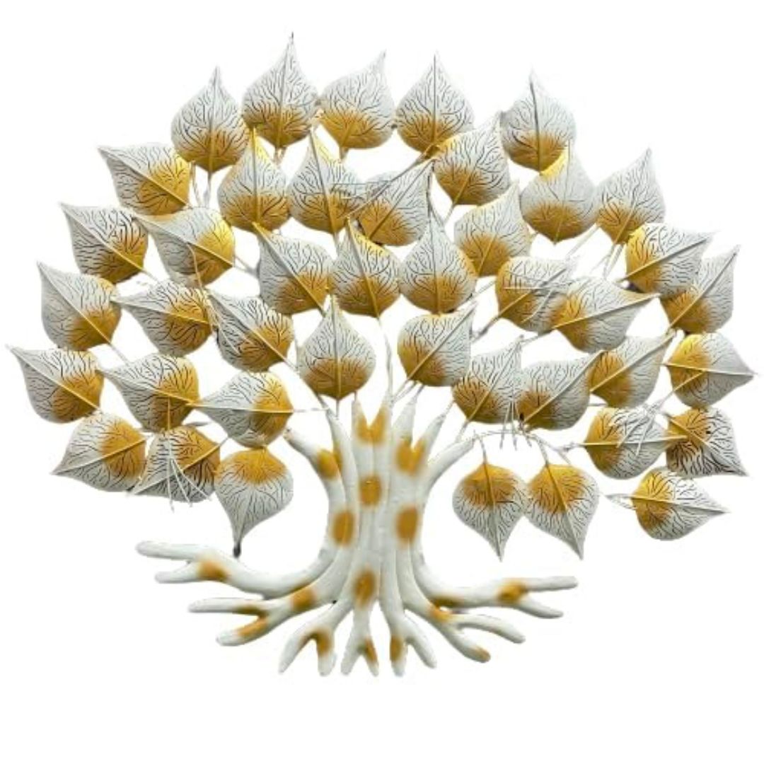 White Antique Peepal Tree Metal Wall Art for Home Decor