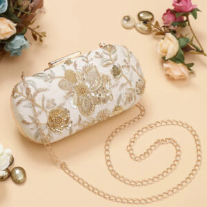 White Embroidered Clutch Bag for Women | Handmade Ethnic Party Purse | Indian Bridal & Festive Clutch | Wedding Return Gift