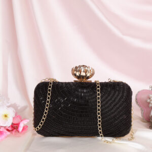 Black' Pearl Work Clutch Bag for Women | Handmade Ethnic Party Purse | Indian Bridal & Festive Clutch