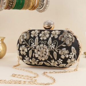 Black Embroidered Clutch Bag for Women | Handmade Ethnic Party Purse | Indian Bridal & Festive Clutch | Wedding Return Gift