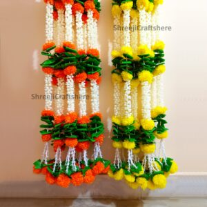 Mogra Marigold Strings | 5 Ft' Floral Decoration | Main Door, Wedding, Diwali, Puja, Home Decor