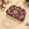 Embroidered Clutch | Handmade Velvet Maroon Clutch | Minimalist Embroidered Purse