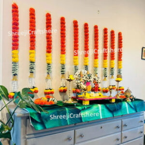 Marigold Strings with Bells | 5 Feet' Floral Decoration | Main Door, Wedding, Diwali, Puja, Home Decor