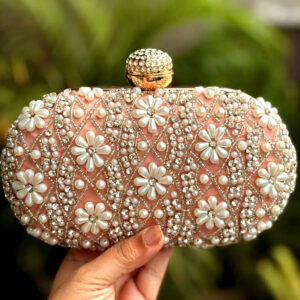 Peach Embroidered Clutch Bag for Women | Handmade Ethnic Party Purse | Indian Bridal & Festive Clutch