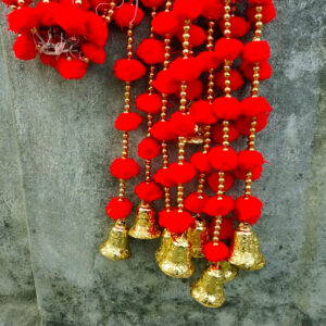 5 Feet' Pom Pom Decoration Strings with Bells | Handmade Colorful Hanging Garland | Indian Festive Decor | Wedding & Home Decoration