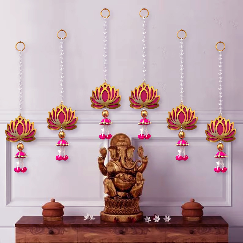 Lotus Tuberose Hangings for Backdrop | MDF Floral Decor | Handmade Lotus Hanging | Festive & Home Decoration