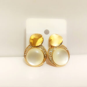Premium Gold-Plated Moonstone Crescent Dangle Earrings