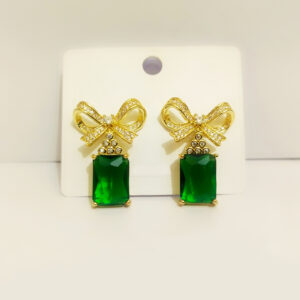 Luxury Green Emerald Cut Stone Bow Design Earrings
