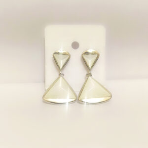 Silver-Tone Geometric Double Triangle Drop Earrings with White Inlay