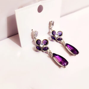 Amethyst Purple Floral Teardrop Earrings with Crystal Accents