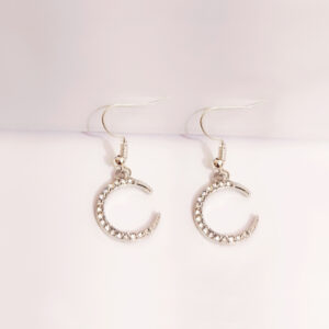 Celestial Moon Hoop Earrings – Silver Tone Crystal Crescent Drops